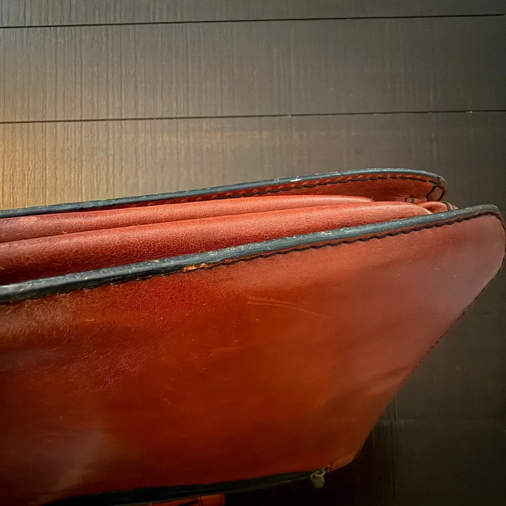 Vintage Tumi Dowel-Style Flap Briefcase Chestnut Brown Italian Leather Brass